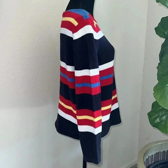 CRaZY Horse Women’s Multi-Colored Striped Star Cotton Blend Sweater Medium - Picture 6 of 15